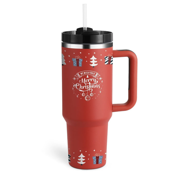 Keeps drinks hot & cold: 40 oz insulated mug with handle & straw. A perfect gift.