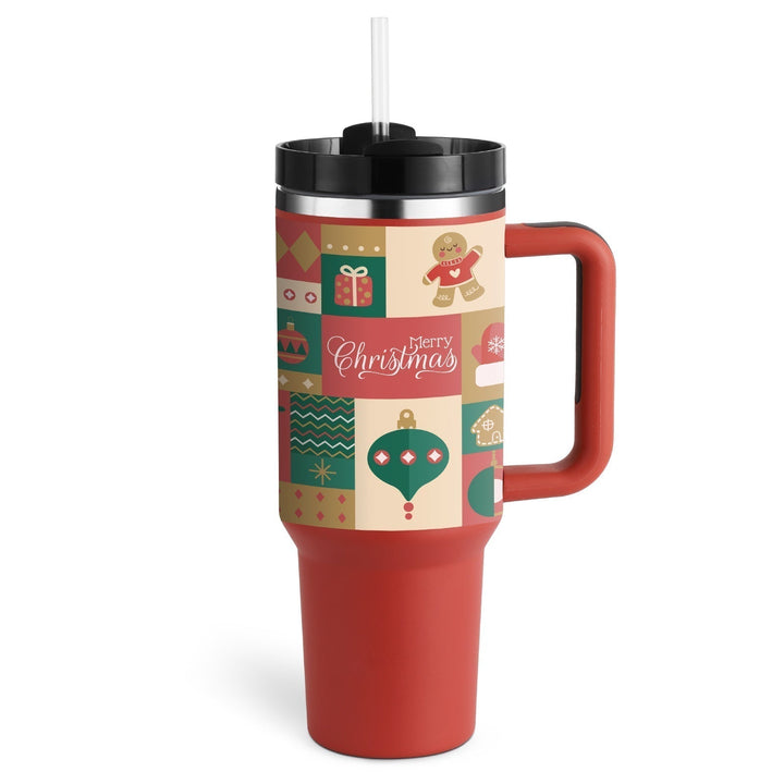 Convenient 40 oz insulated drinkware with an easy-grip handle & flexible straw for travel.