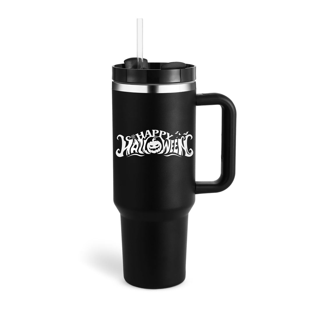 Your go-to 40 oz insulated coffee cup with handle & straw for all-day hot or cold drinks.