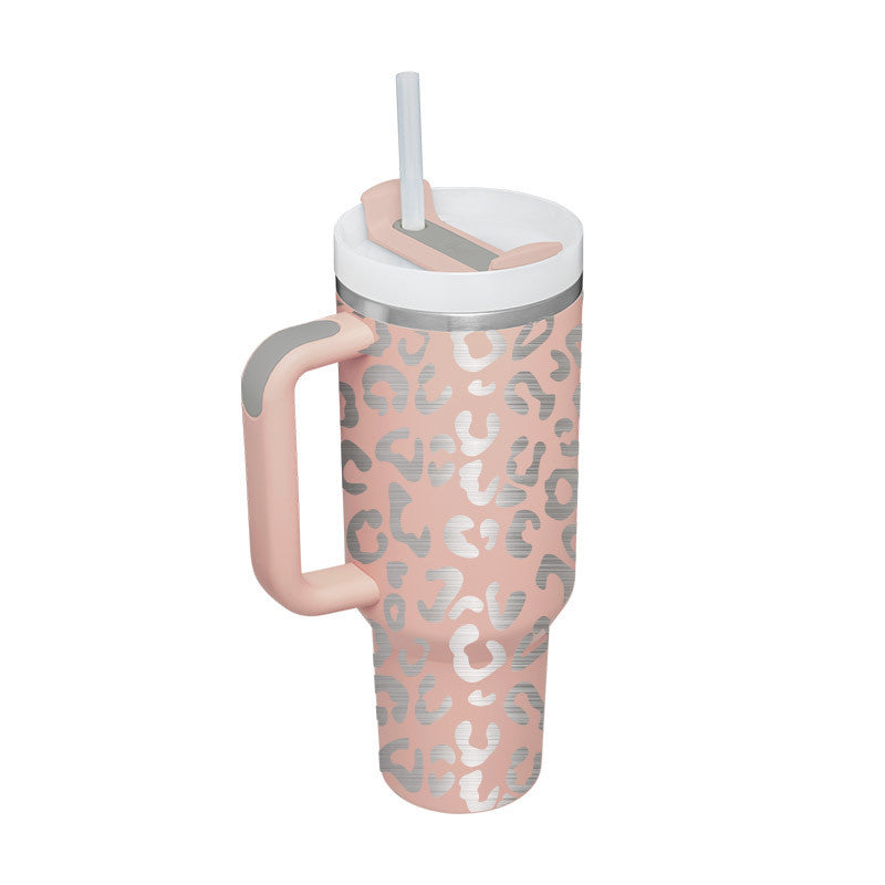 Unisex insulated 40 oz coffee cup with handle & straw. Great for travel and daily use.