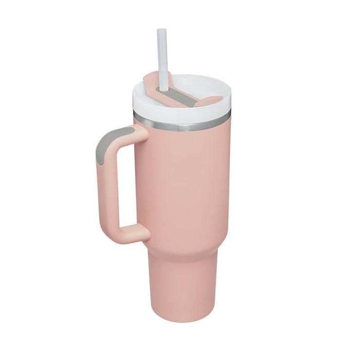 High-capacity 40 oz insulated travel mug with sturdy handle & straw for all-day hydration.