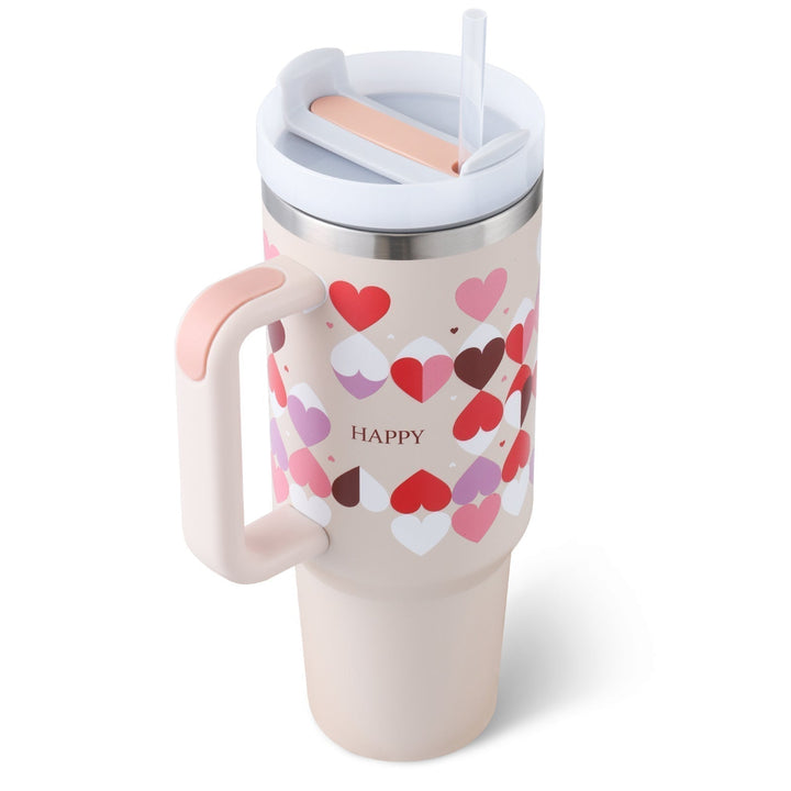 Portable 40 oz insulated drinkware with handle & straw, designed for travel & outdoor.