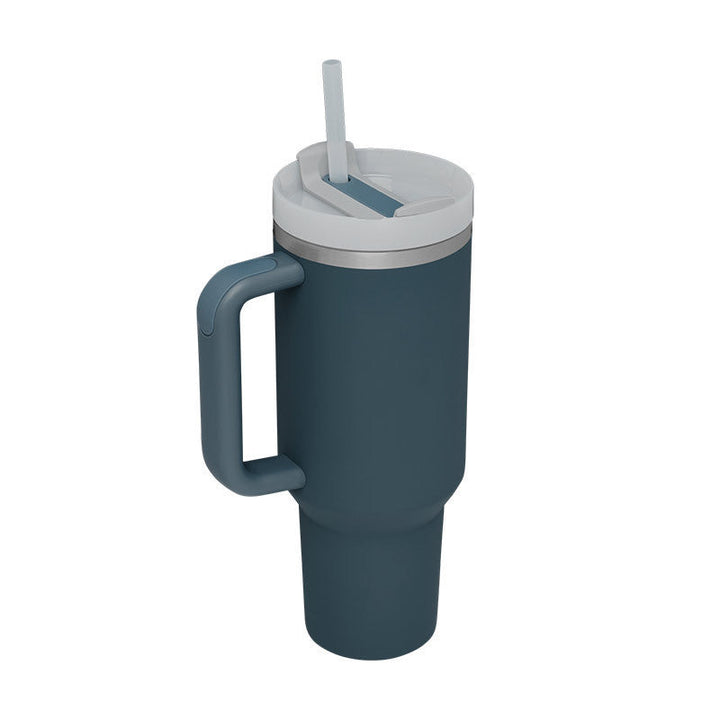 Insulated 40 oz coffee cup with handle & straw, keeping your drink perfect for hours.