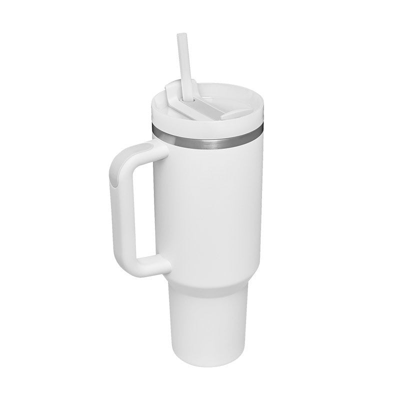 Dependable 40 oz insulated travel mug with handle & straw for hot or cold drinks anywhere.