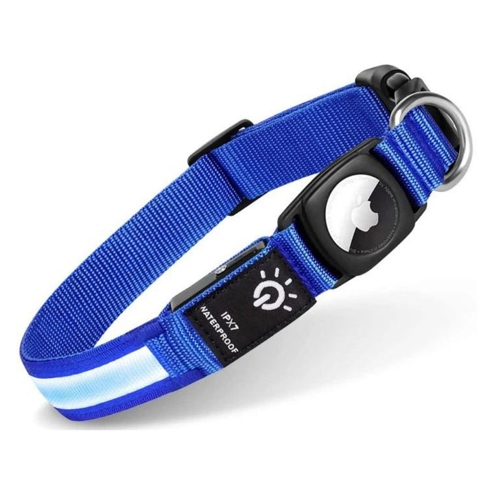 All-in-one AirTag dog collar: waterproof, LED safety light, & secure tracker holder for peace of mind & active pets.