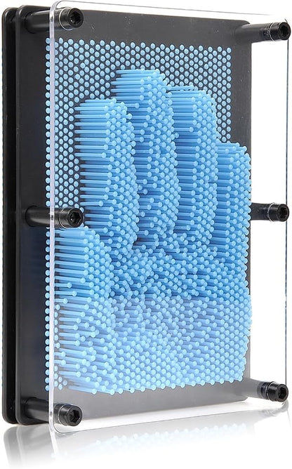 Colorful pin art board showing a hand impression, perfect for sensory play and desk decor.