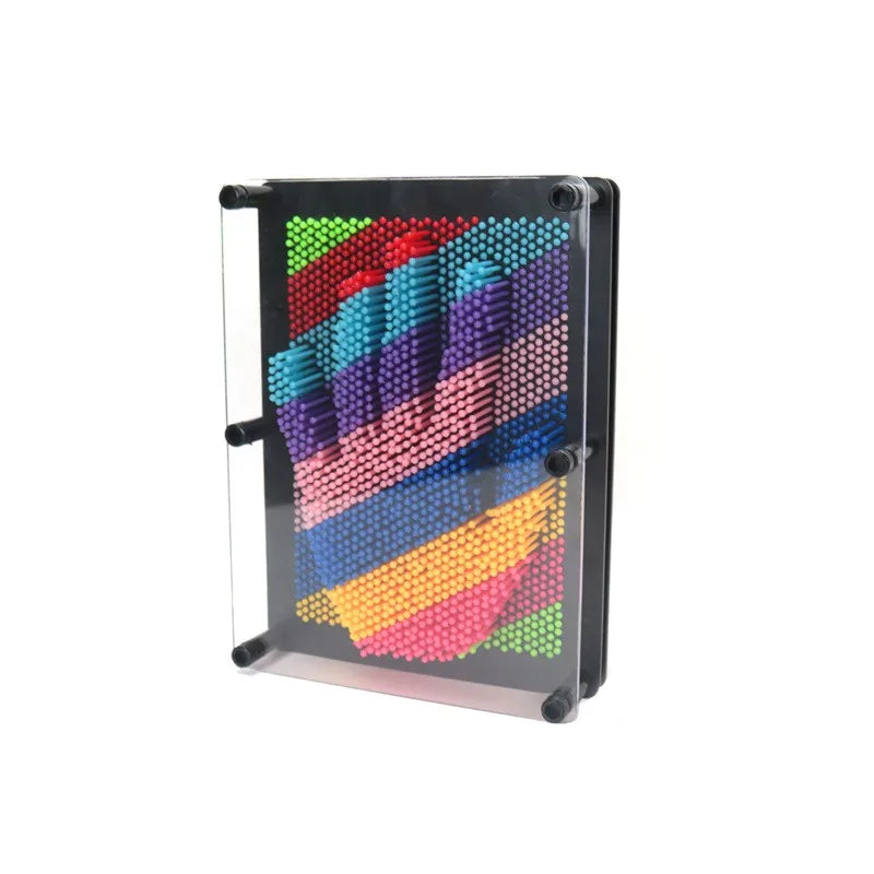 Side view of an interactive 3D pin art sculpture, showcasing its depth and creative potential.