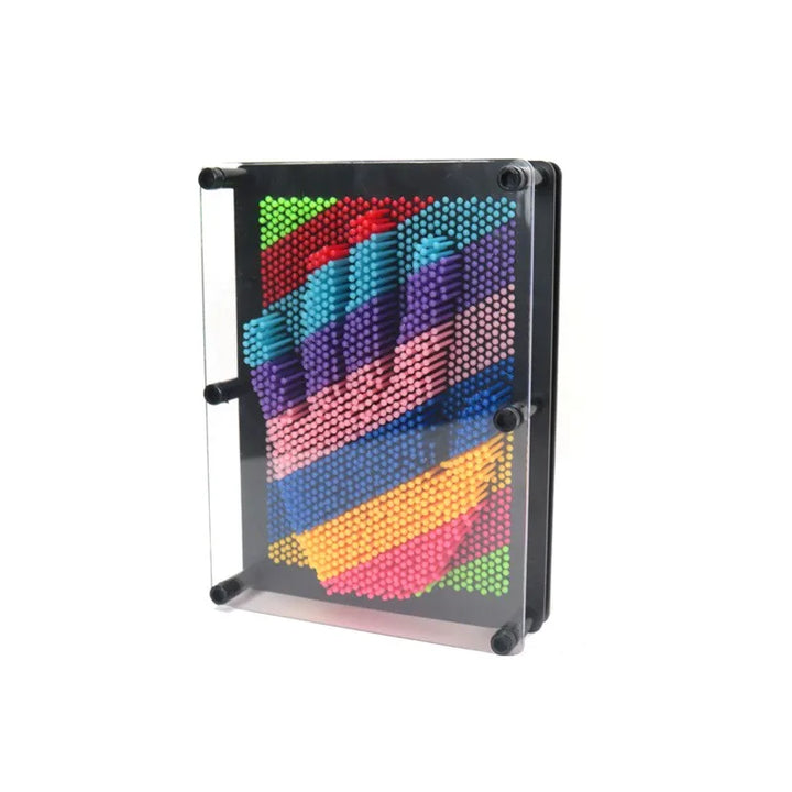 Side view of an interactive 3D pin art sculpture, showcasing its depth and creative potential.