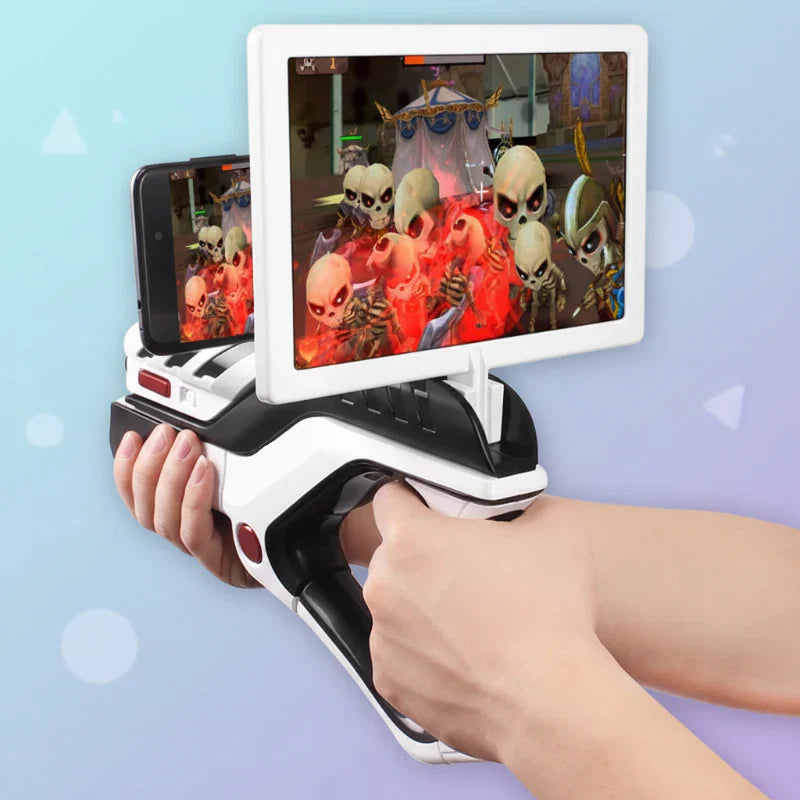 Interactive AR Blaster for immersive gaming, black with orange accents, Bluetooth enabled