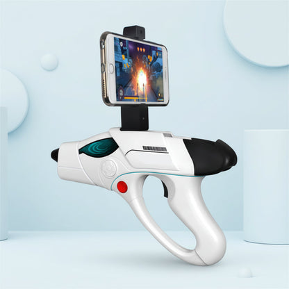 AR Blaster connected to a smartphone, showcasing a vibrant augmented reality game interface