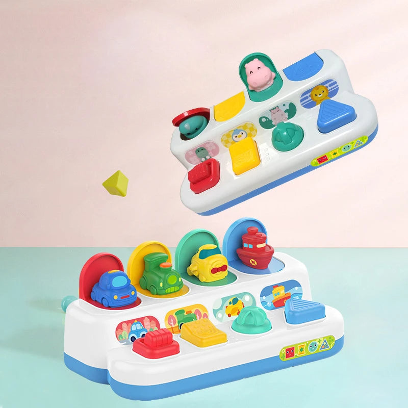 Interactive baby button toy for skill development, vibrant colors, sensory play for infants