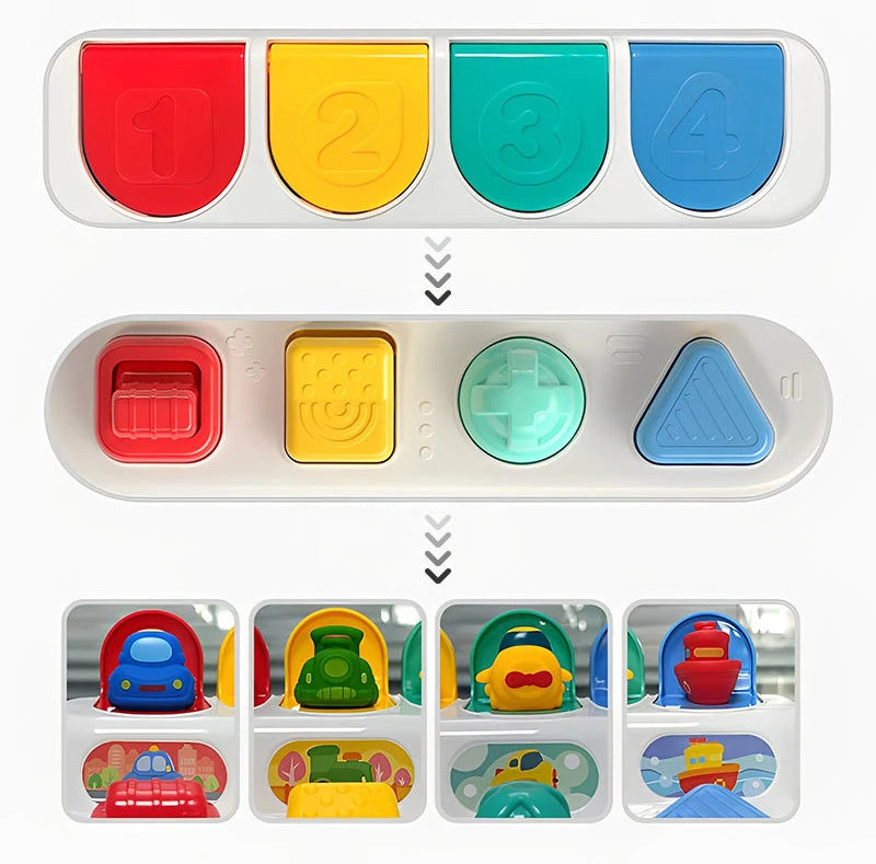 Sensory play interactive button toy for babies, aiding in early learning