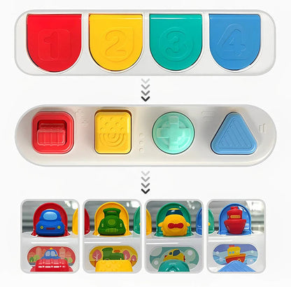 Sensory play interactive button toy for babies, aiding in early learning