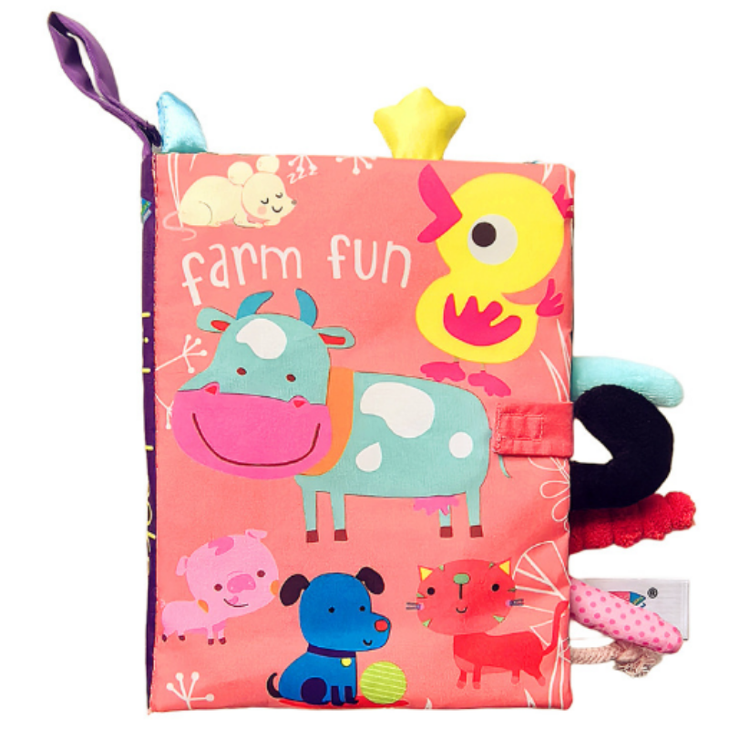 Ocean themed interactive baby cloth book with crinkle, touch, and feel elements.
