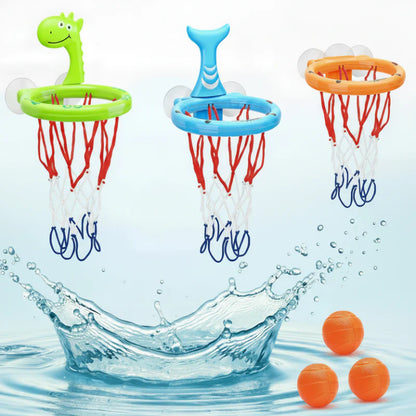 Interactive bath basketball hoop game with colorful balls for toddler water play fun