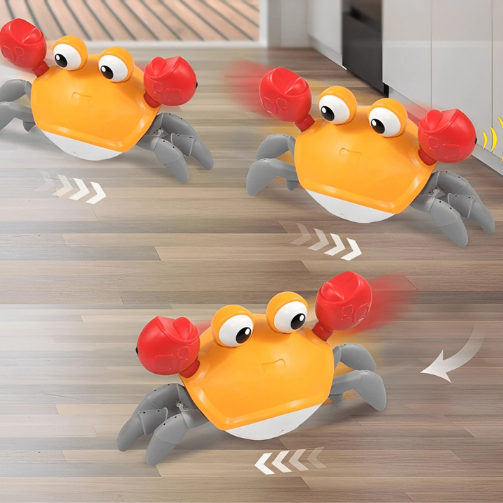 Playful blue and orange crab dog toy; interactive plush with crinkle and squeaky features for pets.