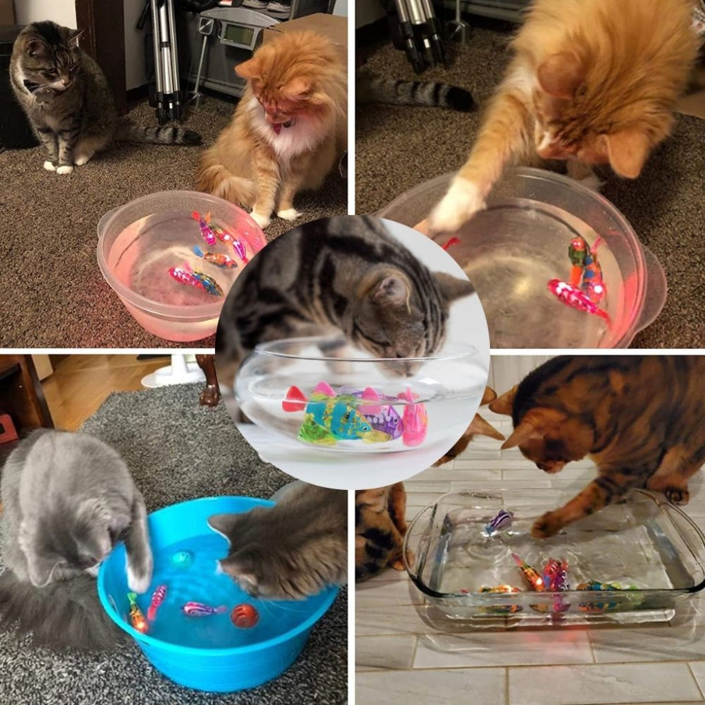 Light-up interactive cat toy designed for water play, a swimming fish enriching your pet's environment.