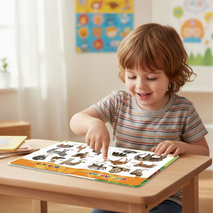 Interactive children's English sound book, vibrant illustrations for language learning fun.