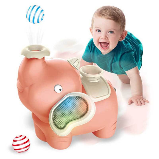 Interactive crawling elephant toy for babies, plush with colorful buttons & musical features