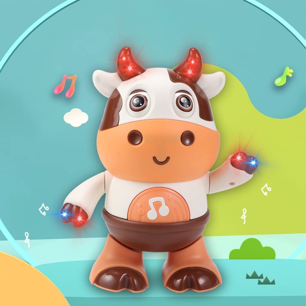 Interactive dancing cow toy for kids with music, promoting child development and fun play