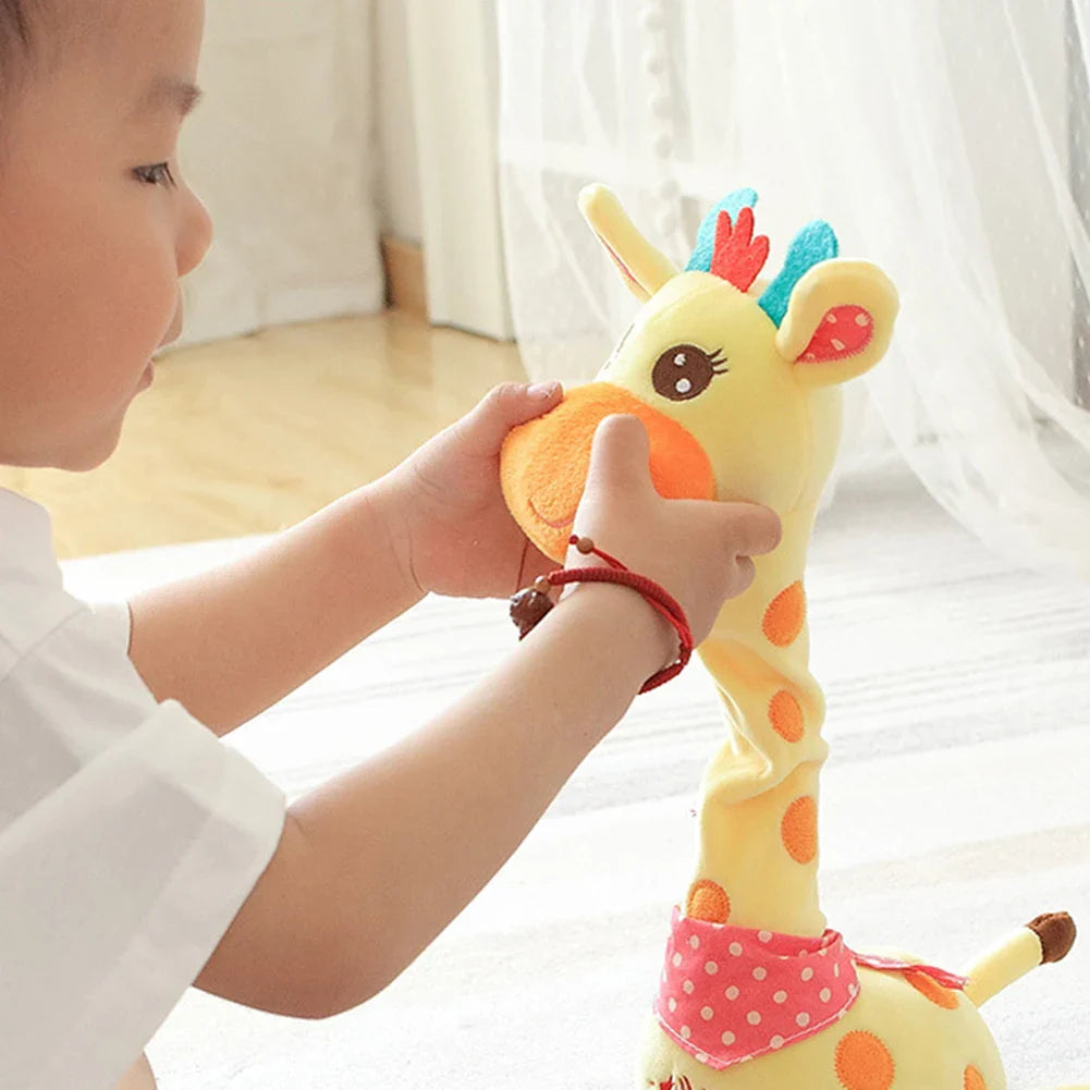 Giraffe plush toy dancing happily, a fun interactive gift for toddlers and young children