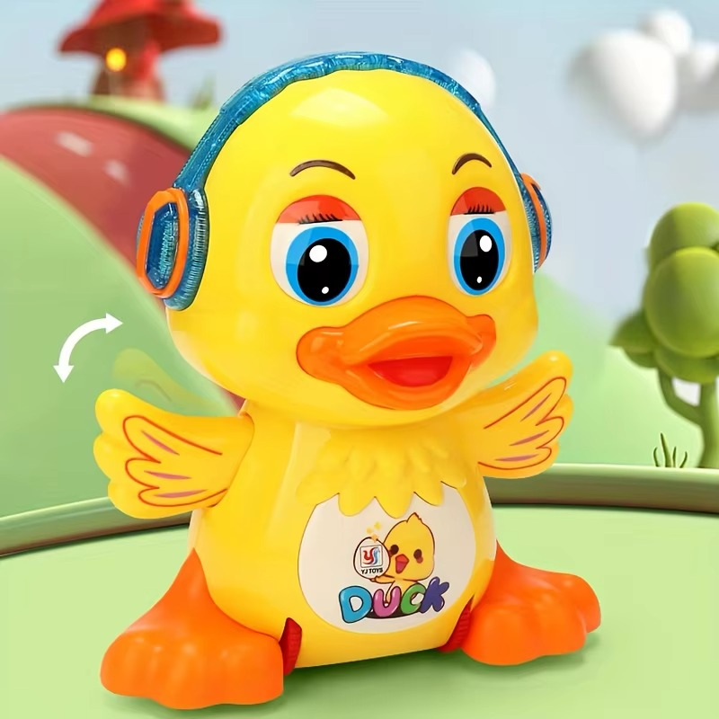 Interactive dancing musical duck toy for kids with lights, perfect for early learning and toddlers.