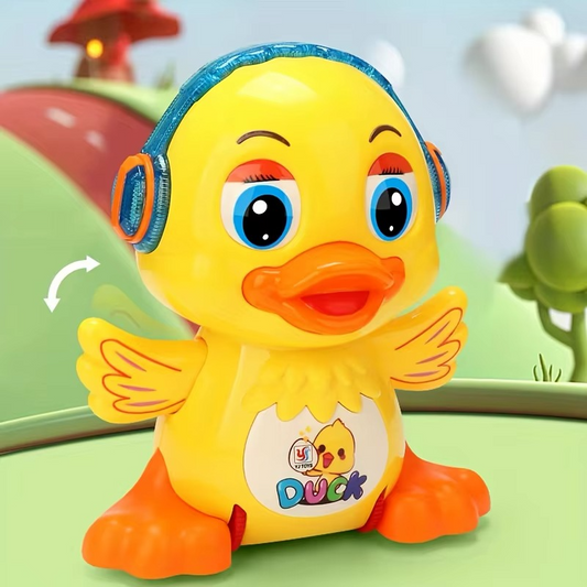 Interactive dancing musical duck toy for kids with lights, perfect for early learning and toddlers.