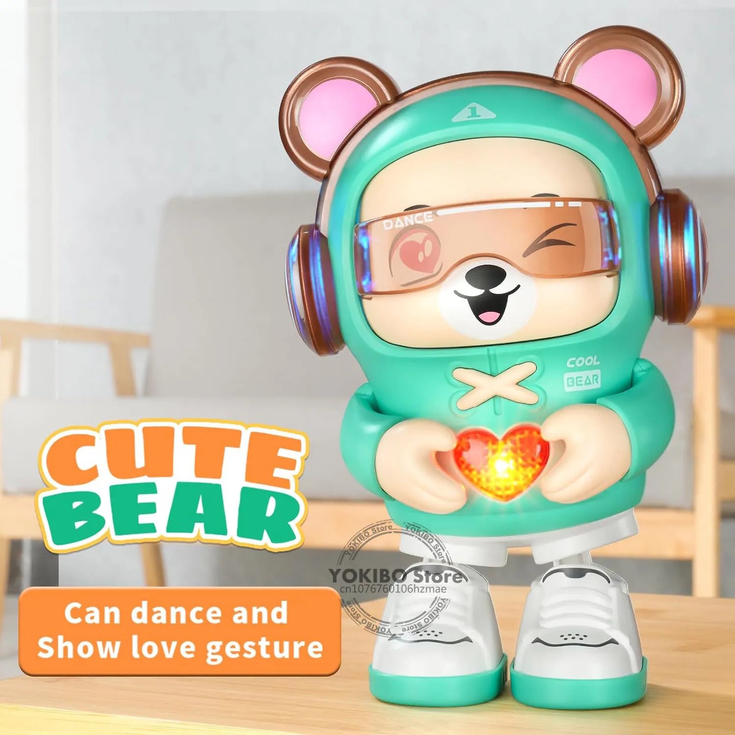 Close-up of interactive robot dog toy, promoting baby development and motor skills