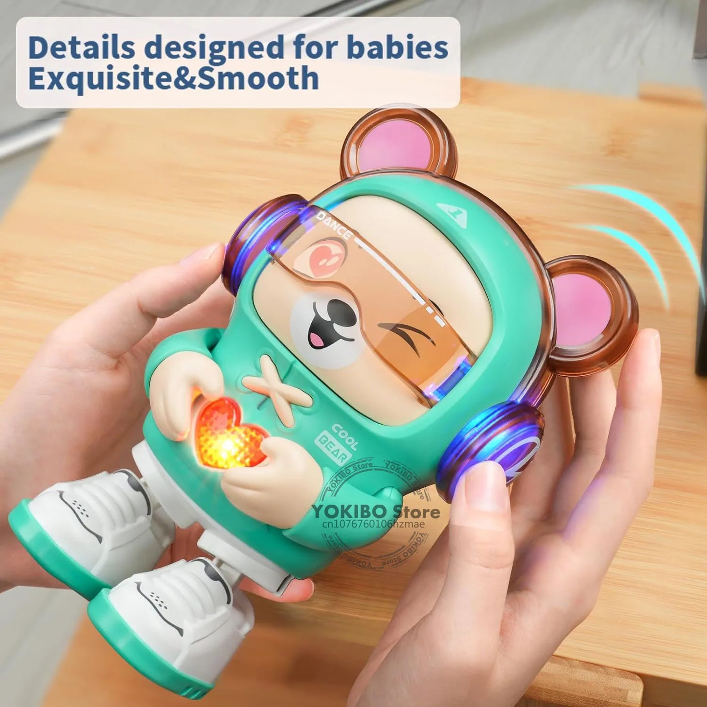 Toddler playing with an interactive robot dog toy, enhancing early learning and motor skills