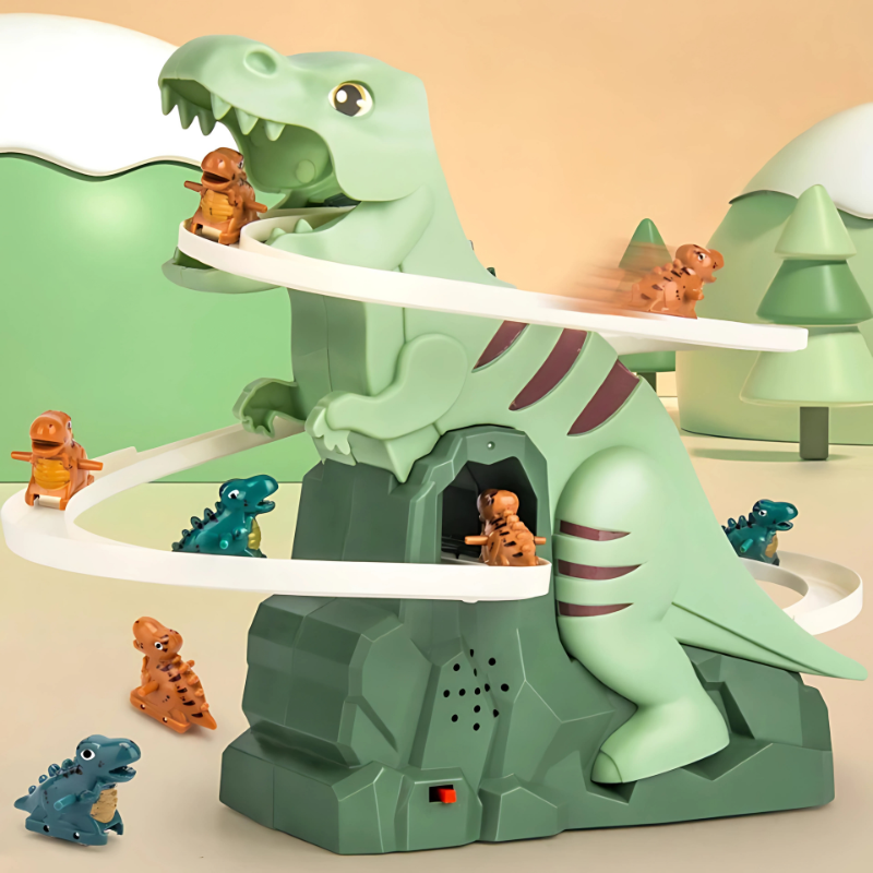 Interactive Dino Racers toy set with colorful dinosaurs on a track for kids' motor skills development