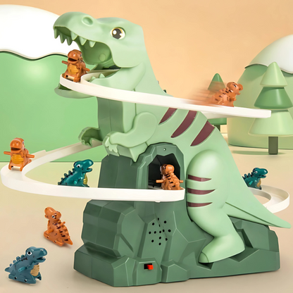 Interactive Dino Racers toy set with colorful dinosaurs on a track for kids' motor skills development