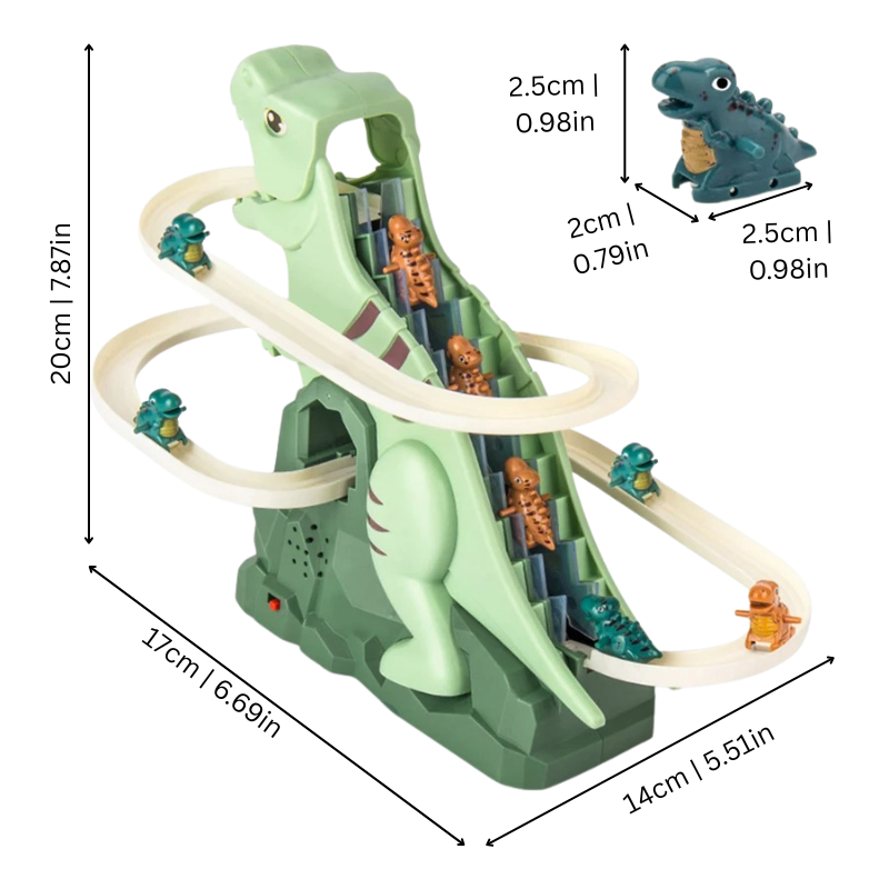 Kids playing with an educational dinosaur track toy, featuring interactive dino racers and engaging elements