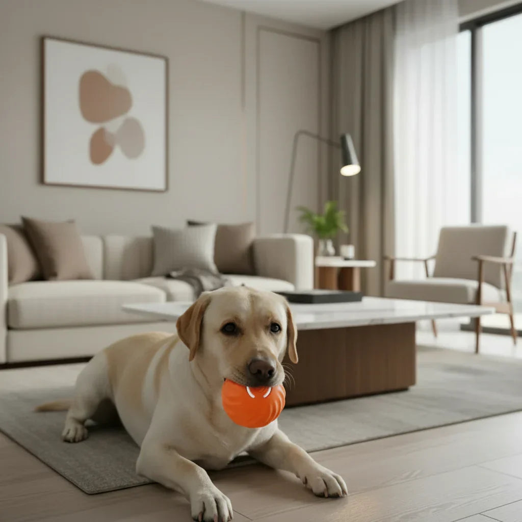 Interactive dog bouncing ball, rechargeable pet play toy for active dogs & mental enrichment.