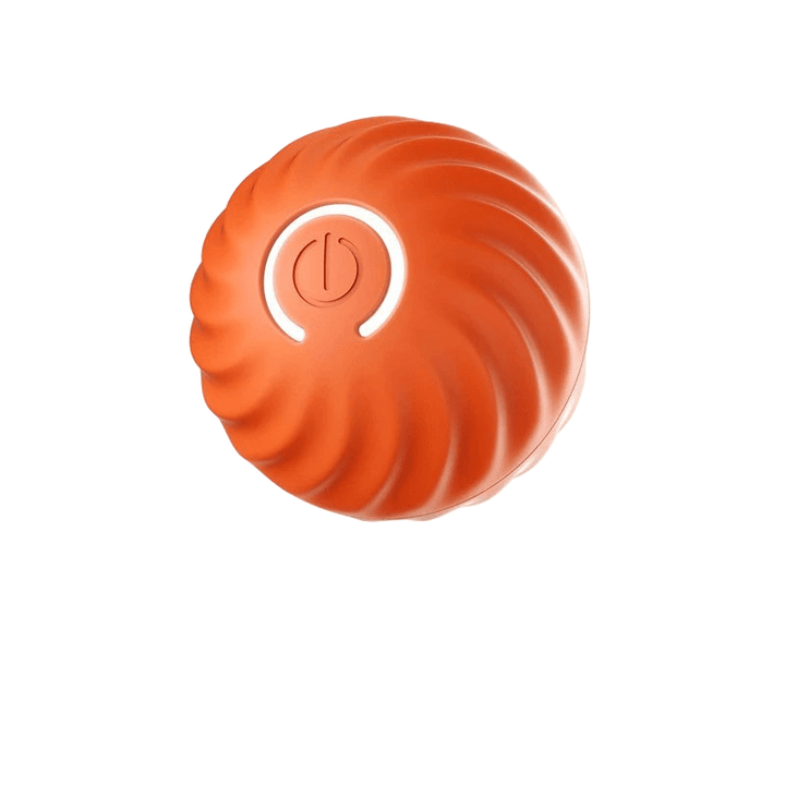 Dog catching a red interactive bouncing ball mid-air, a durable rechargeable pet toy for agility.