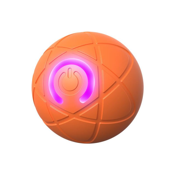 Close-up of the durable texture on an interactive dog bouncing ball, a sturdy rechargeable play toy.