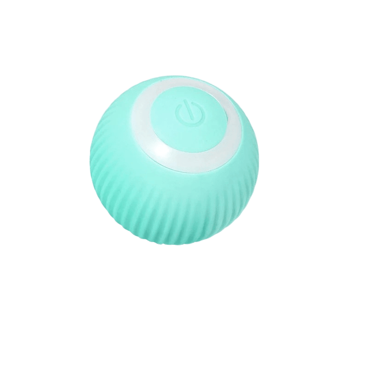 Dog chasing a bright green interactive bouncing ball, a smart pet enrichment toy for canines.
