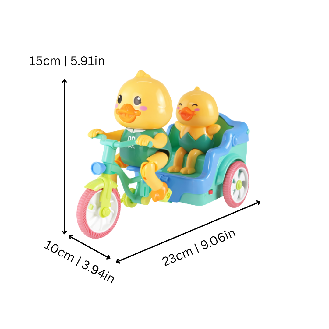 Plastic duck push toy with blinking lights and sounds, an educational and interactive gift for babies and young kids