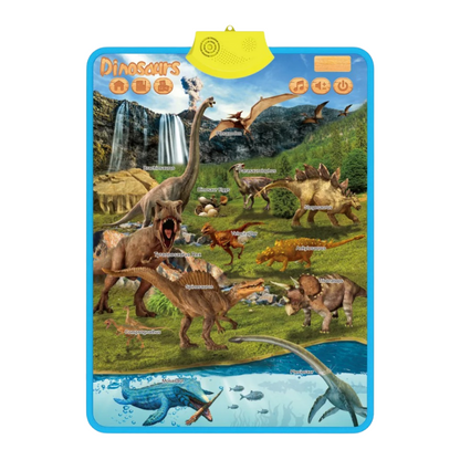 Kids learning alphabet and numbers with an interactive educational talking poster; early development toy