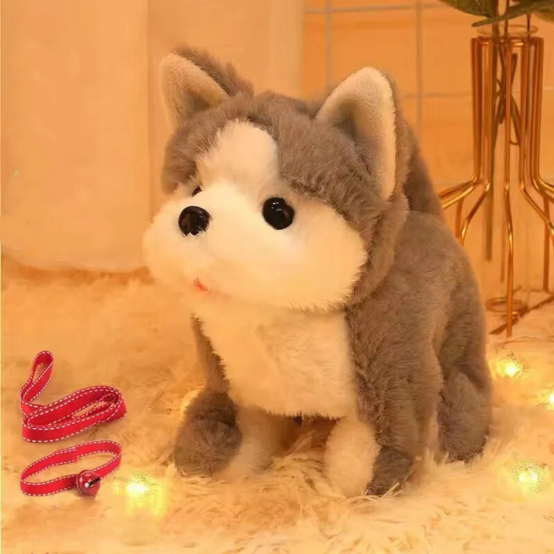 Kids' learning toy: brown and white interactive electronic pet dog, develops engagement