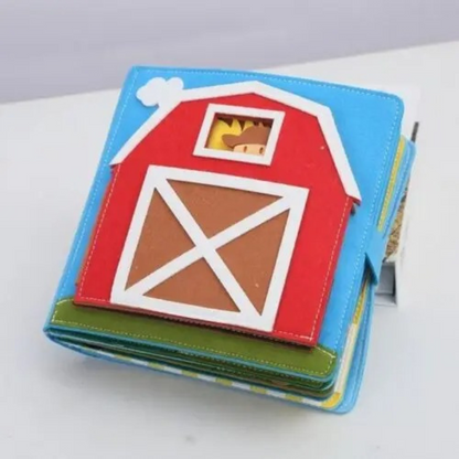 Interactive felt farm activity book for toddlers, Montessori educational toy with animal and tractor elements