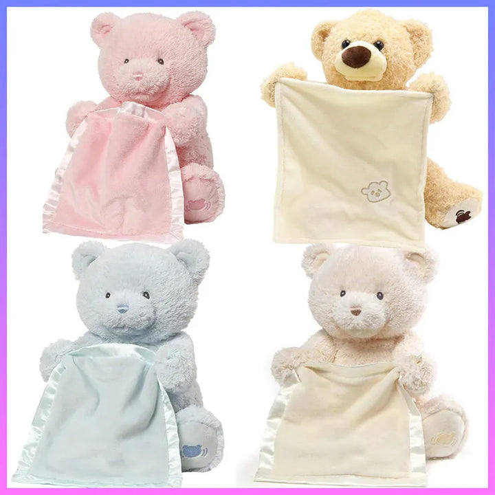 Interactive hide & seek stuffed bear, soft plush toy for kids & toddlers, engaging children's play.
