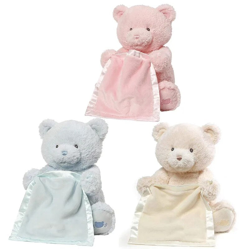 Charming interactive hide & seek stuffed bear, a soft plush toy and perfect gift for toddlers and children.