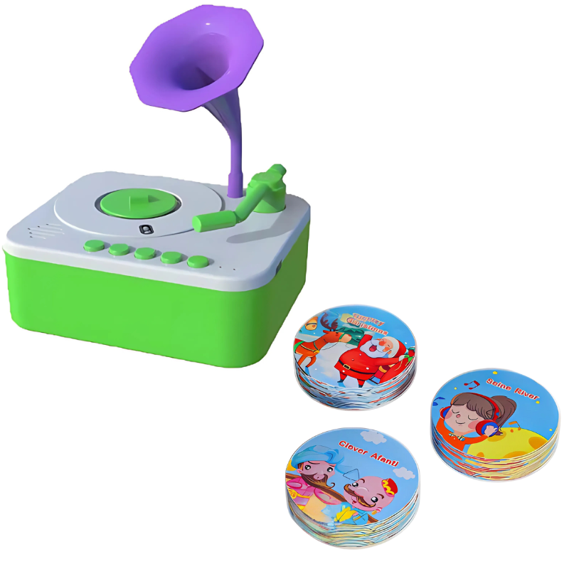 Gramophone-style interactive music and story toy for kids, a fun educational learning tool