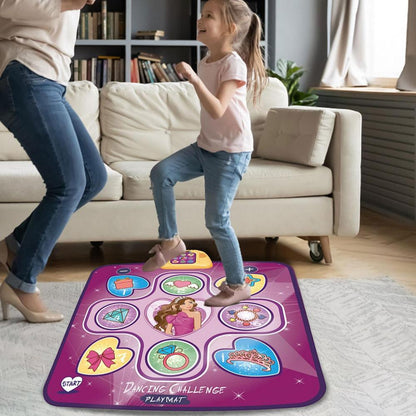 Close-up of a child's feet on a light-up dance mat, an engaging interactive kids toy