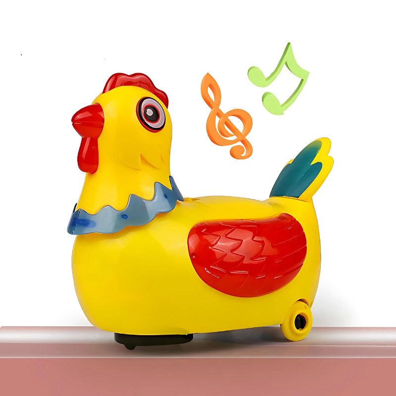 Interactive musical chicken toy for kids, playing and singing, yellow and soft, encouraging toddler development