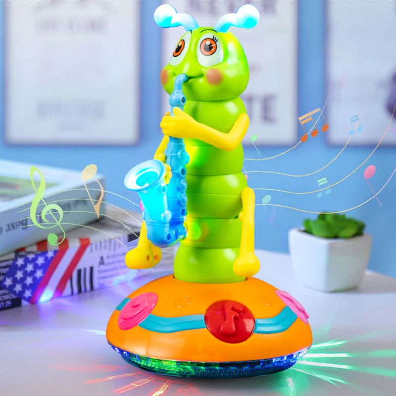 Interactive musical crawling crab toy for toddlers with lights and sounds, promoting sensory play and development.