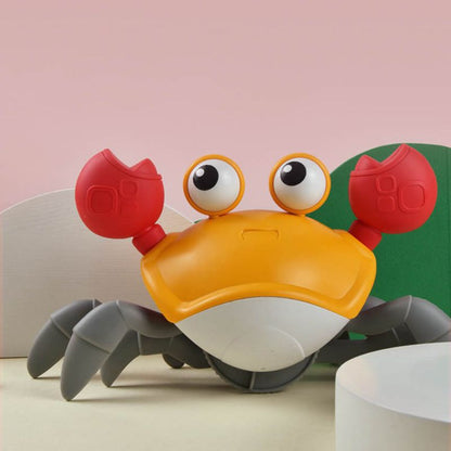 Red crawling crab toy, musical and interactive, for infant sensory play