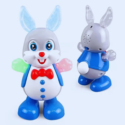 Interactive musical dancing bunny toy for kids, promoting screen-free fun and toddler playtime.