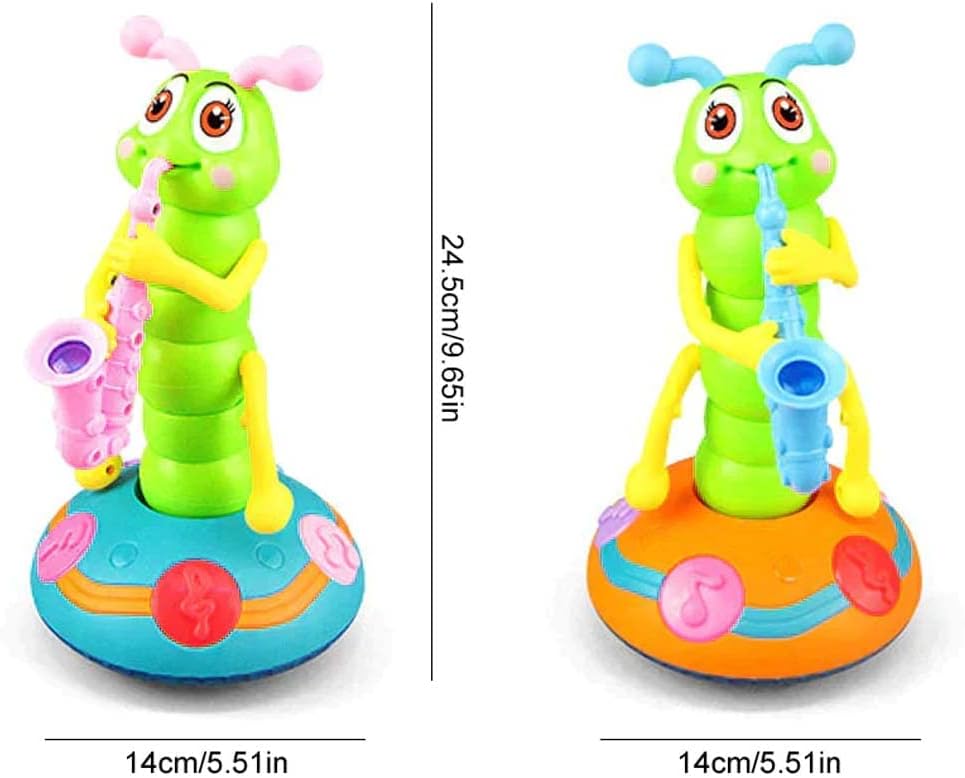 Toddler playing with an educational dancing caterpillar toy, enhancing sensory development and learning.