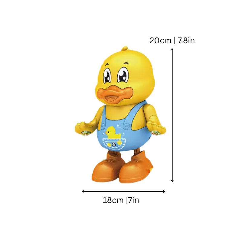 Dancing duck toy, a vibrant musical and light-up interactive companion for active toddler play.